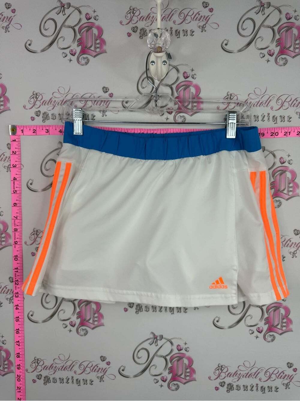 adidas White Skort with Blue Waistband and Neon Orange Stripes